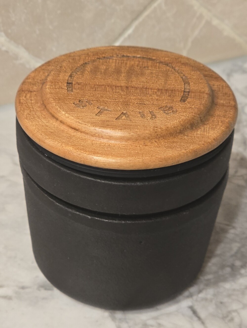 Staub Cast Iron Matte Black Spice Grinder Mini Canister w/ Wood Lid 3 Pieces